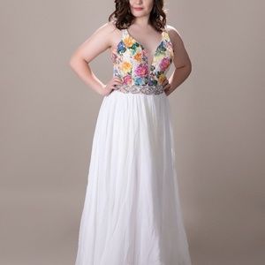 White Multi Colored Prom or Pageant Gown